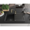 Mexen Bruno 1-Kammer Granitspüle mit Abtropffläche und Küchenarmatur Aster, schwarz/silber metallic - 6513-73-73450-57-B