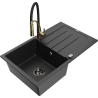 Mexen Bruno Granitspüle 1-Becken mit Abtropffläche und Küchenauslauf Aster, schwarz/silber metallic - 6513-73-73450-57-B