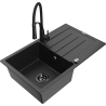 Mexen Bruno Granitspüle 1-Becken mit Abtropffläche und Küchenarmatur Aster, schwarz/silber metallic - 6513-73-73450-70-B