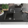 Mexen Bruno Granitspüle 1-Becken mit Abtropffläche und Küchenarmatur Aster, schwarz/gold Metallic - 6513-75-73450-07