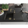Mexen Bruno Granitspüle 1-Becken mit Abtropffläche und Küchenarmatur Aster, schwarz/gold metallisch - 6513-75-73450-57-G
