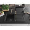 Mexen Bruno Granitspüle 1-Becken mit Abtropffläche und Küchenarmatur Aster, schwarz/goldener Metallic - 6513-75-73450-57-B