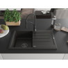 Mexen Bruno Granitspüle 1-beckig mit Abtropffläche und Küchenarmatur Aster, schwarz/goldener Metallic - 6513-75-73450-70-B