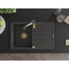 Mexen Bruno 1-Komponenten Granitspüle mit Abtropffläche und Küchenarmatur Aster, schwarz gesprenkelt - 6513-76-73450-57-G