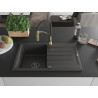 Mexen Bruno Granitspüle 1-Becken mit Abtropffläche und Küchenarmatur Aster, schwarz gesprenkelt - 6513-76-73450-57-B