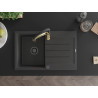 Mexen Bruno Granitspüle 1-Becken mit Abtropffläche und Küchenarmatur Aster, schwarz gesprenkelt - 6513-76-73450-57-B