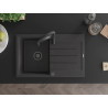 Mexen Bruno Granitspüle 1-Becken mit Abtropffläche und Küchenarmatur Aster, schwarz gesprenkelt - 6513-76-73450-70-B