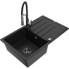 Mexen Bruno Granitspüle 1-Becken mit Abtropffläche und Küchenarmatur Aster, schwarz - 6513-77-73450-07-B