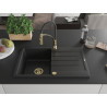 Mexen Bruno Granitspüle 1-Becken mit Abtropffläche und Küchenarmatur Aster, schwarz - 6513-77-73450-57-G