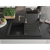 Mexen Bruno Granitspüle 1-beckig mit Abtropffläche und Küchenarmatur Aster, schwarz - 6513-77-73450-57-B