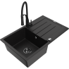 Mexen Bruno Granitspüle 1-Becken mit Abtropffläche und Küchenarmatur Aster, schwarz - 6513-77-73450-70-B