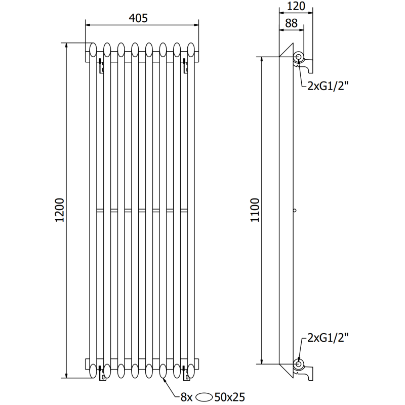Mexen Atlanta Dekorativer Heizkörper 1200 x 405 mm, 646 W, schwarz - W211-1200-405-00-70