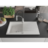 Mexen Cesar Granitspüle 1-becken mit Abtropffläche und Küchenarmatur Aster, weiß - 6514-20-73450-07