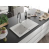 Mexen Cesar Granitspüle 1-becken mit Abtropffläche und Küchenarmatur Aster, weiß - 6514-20-73450-07