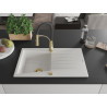 Mexen Cesar Granitspüle 1-Becken mit Abtropffläche und Küchenarmatur Aster, weiß - 6514-20-73450-57-G
