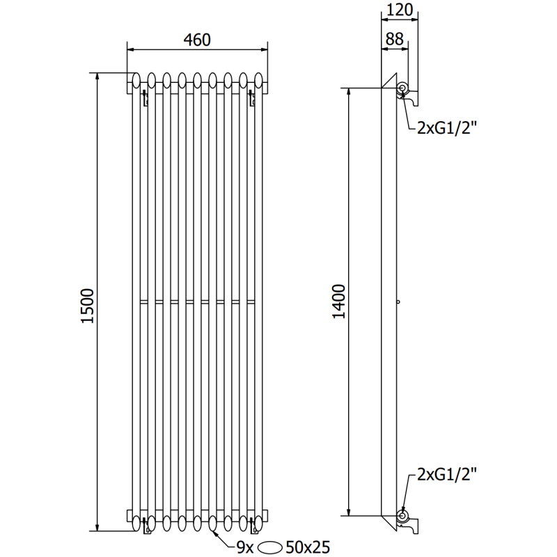 Mexen Atlanta Dekorativer Heizkörper 1500 x 460 mm, 894 W, weiß - W211-1500-460-00-20