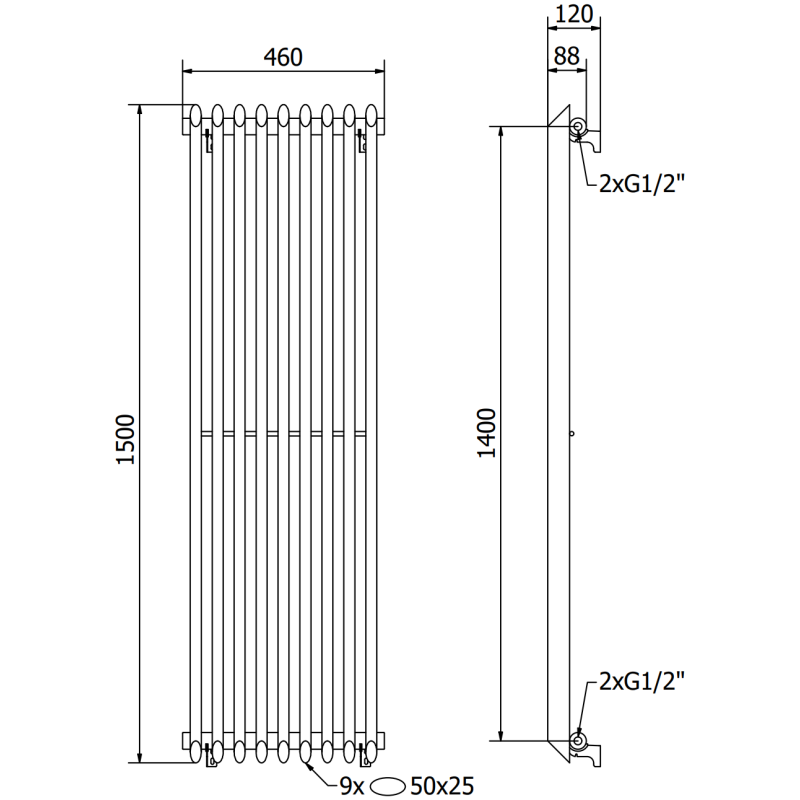 Mexen Atlanta dekorativer Heizkörper 1500 x 460 mm, 894 W, schwarz - W211-1500-460-00-70