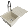Mexen Cesar Granitspüle 1-Becken mit Abtropffläche und Küchenarmatur Aster, beige - 6514-69-73450-07