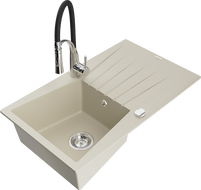 Mexen Cesar Granitspüle 1-Becken mit Abtropffläche und Küchenarmatur Aster, beige - 6514-69-73450-07