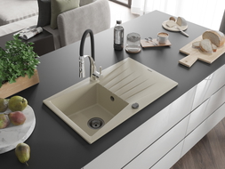 Mexen Cesar Granitspüle 1-Becken mit Abtropffläche und Küchenarmatur Aster, beige - 6514-69-73450-07-B