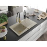 Mexen Cesar Granitspüle 1-beckig mit Abtropffläche und Küchenarmatur Aster, beige - 6514-69-73450-57-G
