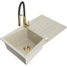 Mexen Cesar Granitspüle 1-becken mit Abtropffläche und Küchenarmatur Aster, beige - 6514-69-73450-57-G