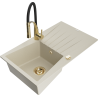 Mexen Cesar Granitspüle 1-beckig mit Abtropffläche und Küchenarmatur Aster, beige - 6514-69-73450-57-G