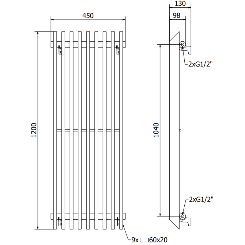 Mexen Aurora dekorativer Heizkörper 1200 x 450 mm, 917 W, schwarz - W212-1200-450-00-70