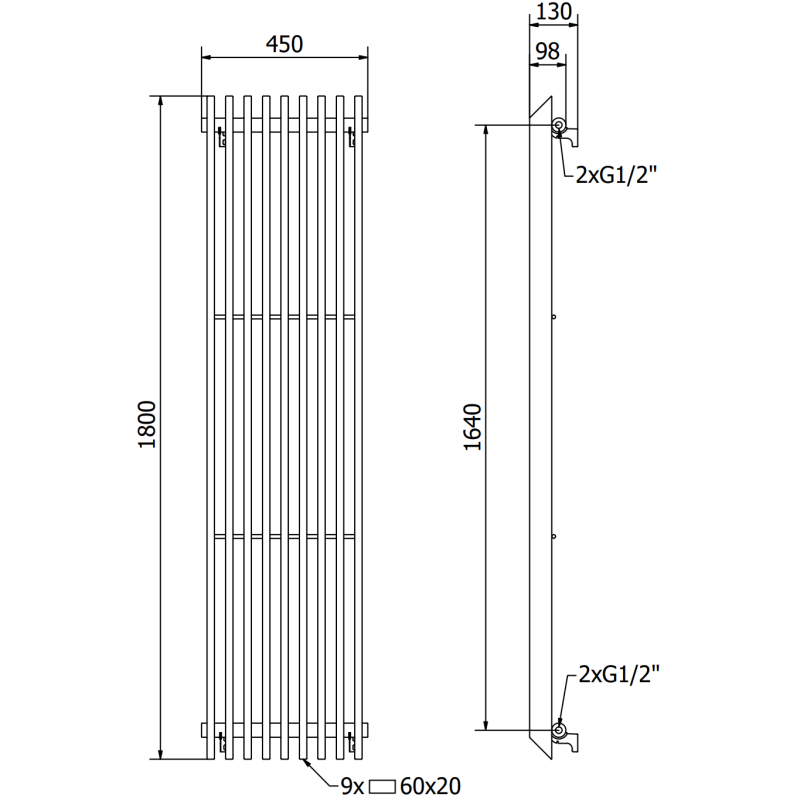 Mexen Aurora Dekorativer Heizkörper 1800 x 450 mm, 1347 W, weiß - W212-1800-450-00-20