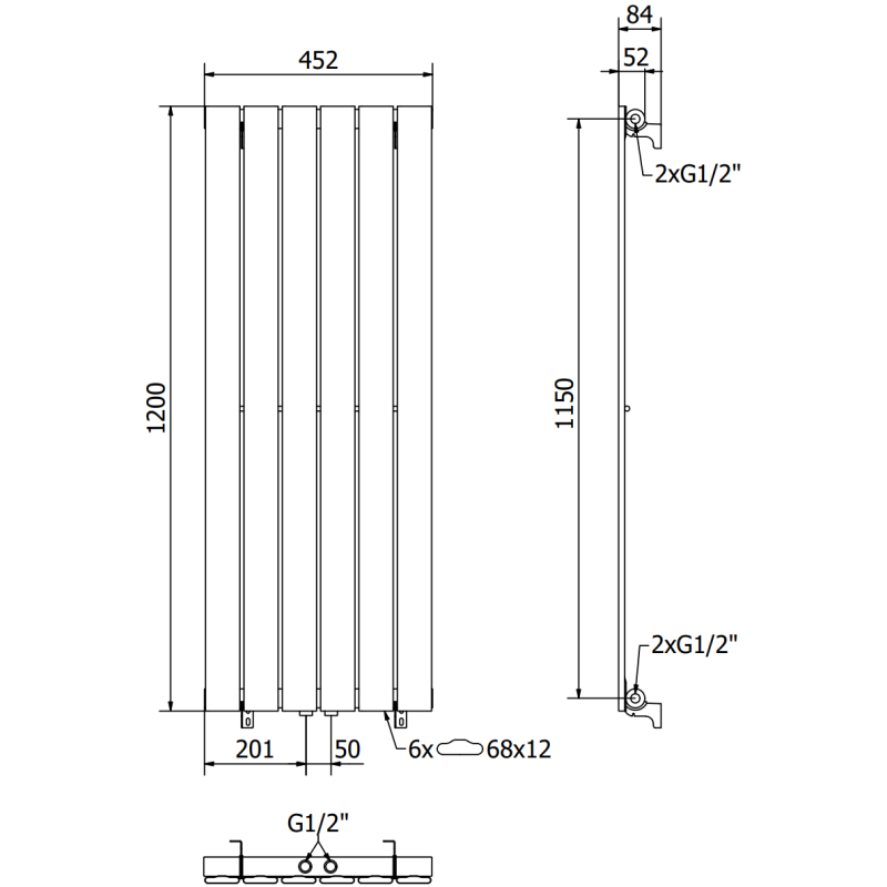 Mexen Boston dekorativer Heizkörper 1200 x 452 mm, 611 W, weiß - W213-1200-452-00-20