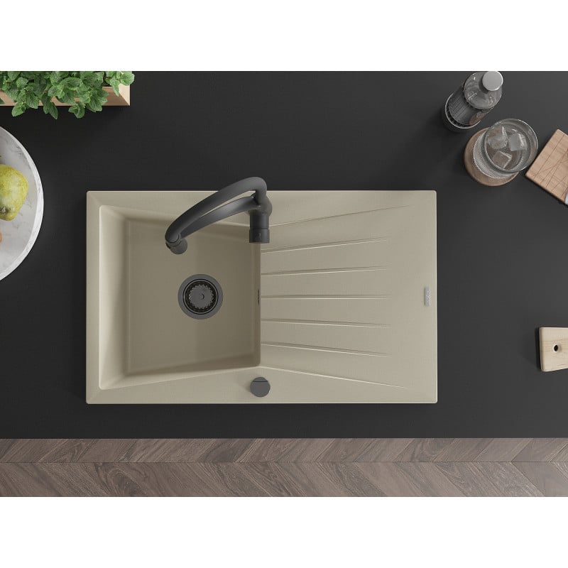 Mexen Cesar Granitspüle 1-Becken mit Abtropffläche und Küchenarmatur Aster, beige - 6514-69-73450-70-B