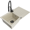 Mexen Cesar Granitspüle 1-Becken mit Abtropffläche und Küchenarmatur Aster, beige - 6514-69-73450-70-B