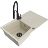 Mexen Cesar Granitspüle mit 1 Becken, Abtropffläche und Küchenarmatur Aster, beige - 6514-69-73450-70-B