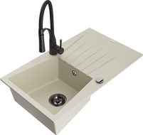 Mexen Cesar Granitspüle 1-Becken mit Abtropffläche und Küchenarmatur Aster, beige - 6514-69-73450-70-B