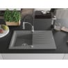 Mexen Cesar Granitspüle 1-Becken mit Abtropffläche und Küchenarmatur Aster, grau - 6514-71-73450-07