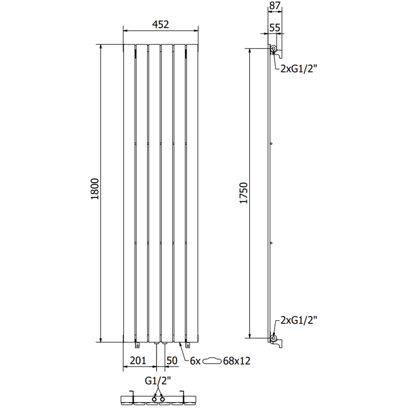 Mexen Boston Dekorativer Heizkörper 1800 x 452 mm, 888 W, weiß - W213-1800-452-00-20
