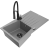 Mexen Cesar Granitspüle 1-becken mit Abtropffläche und Küchenarmatur Aster, grau - 6514-71-73450-70-B