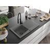 Mexen Cesar Granitspüle 1-becken mit Abtropffläche und Küchenarmatur Aster, grau - 6514-71-73450-70-B