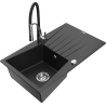 Mexen Cesar Granitspüle 1-Becken mit Abtropffläche und Küchenarmatur Aster, schwarz/silber metallisch - 6514-73-73450-07
