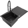 Mexen Cesar Granitspüle 1-becken mit Abtropffläche und Küchenarmatur Aster, schwarz/silber metallic - 6514-73-73450-07-B