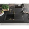 Mexen Cesar Granitspüle 1-Becken mit Abtropffläche und Küchenarmatur Aster, schwarz/silber Metallic - 6514-73-73450-57-G