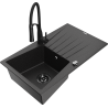 Mexen Cesar Granitspüle 1-becken mit Abtropffläche und Küchenarmatur Aster, schwarz/silberner Metallic - 6514-73-73450-70-B