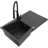 Mexen Cesar Granitspüle 1-beckig mit Abtropffläche und Küchenarmatur Aster, schwarz/silber Metallic - 6514-73-73450-70-B