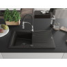 Mexen Cesar Granitspüle 1-Becken mit Abtropffläche und Küchenarmatur Aster, schwarz/gold metallic - 6514-75-73450-07-B