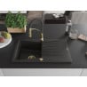 Mexen Cesar Granitspüle 1-beckig mit Abtropffläche und Küchenarmatur Aster, Schwarz/Gold Metallic - 6514-75-73450-57-G