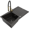 Mexen Cesar Granitspüle 1-Becken mit Abtropffläche und Küchenarmatur Aster, schwarz/gold metallic - 6514-75-73450-57-B