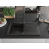 Mexen Cesar Granitspüle 1-beckig mit Abtropffläche und Küchenarmatur Aster, schwarz/goldenes Metallic - 6514-75-73450-70-B
