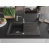Mexen Cesar Granitspüle 1-becken mit Abtropffläche und Küchenarmatur Aster, schwarz gesprenkelt - 6514-76-73450-07
