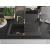Mexen Cesar Granitspüle 1-Becken mit Abtropffläche und Küchenarmatur Aster, schwarz gesprenkelt - 6514-76-73450-57-G