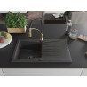 Mexen Cesar 1-Becken Granitspüle mit Abtropffläche und Küchenarmatur Aster, gesprenkeltes Schwarz - 6514-76-73450-57-B